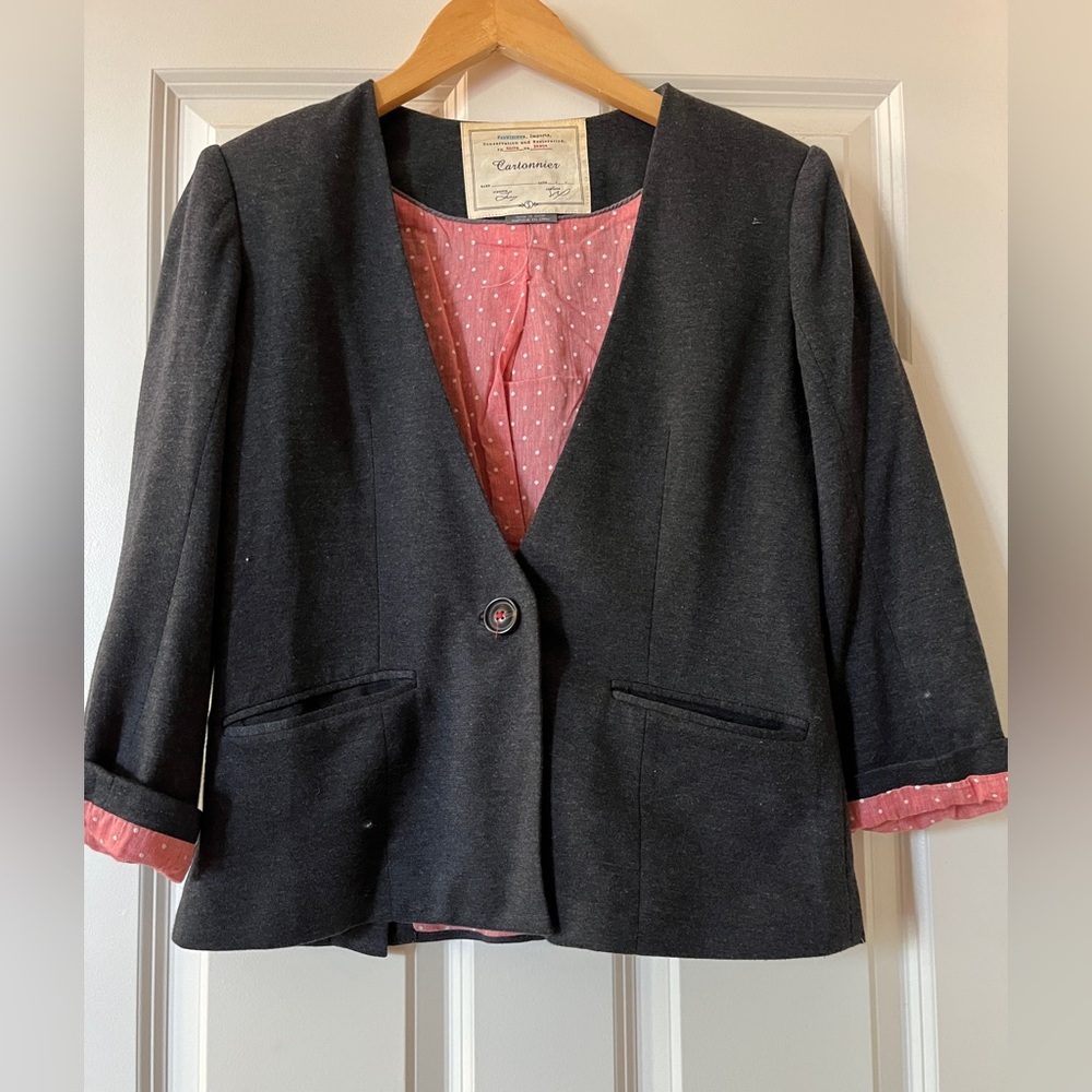 Cartonnier Charcoal Blazer with Polka Dot Lining